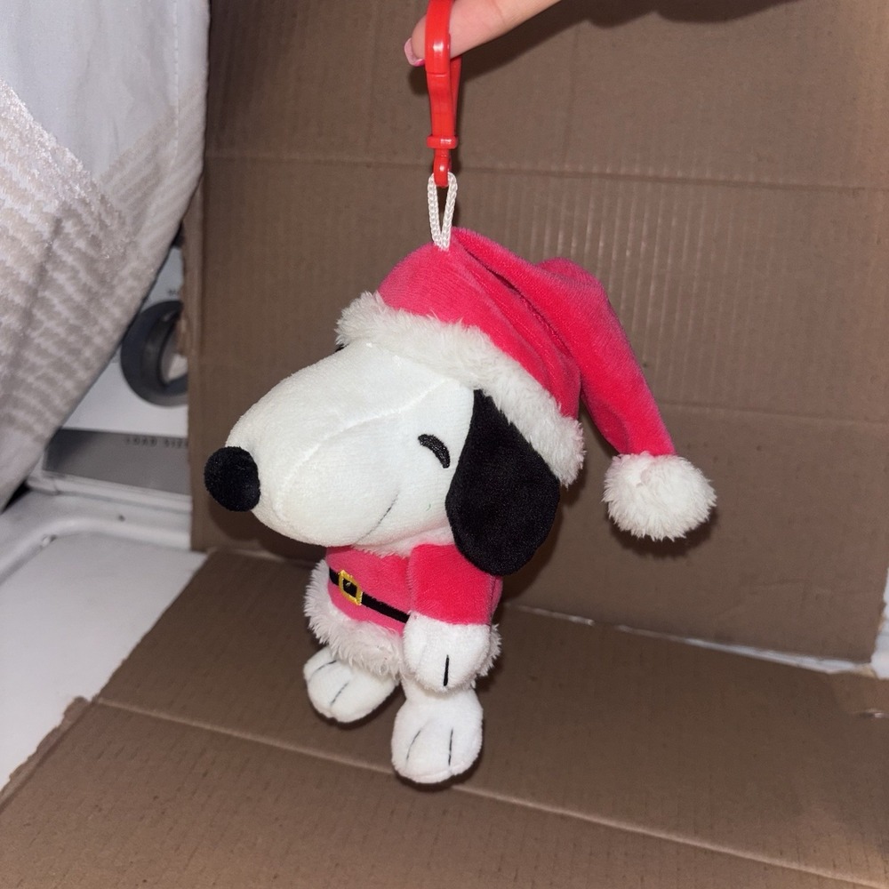 Peanuts Santa Hat Snoopy Christmas Plush Keychain Red White